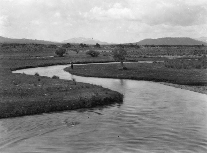 (1912)* - View showing a lone fisherman along the banks of the Owens River.