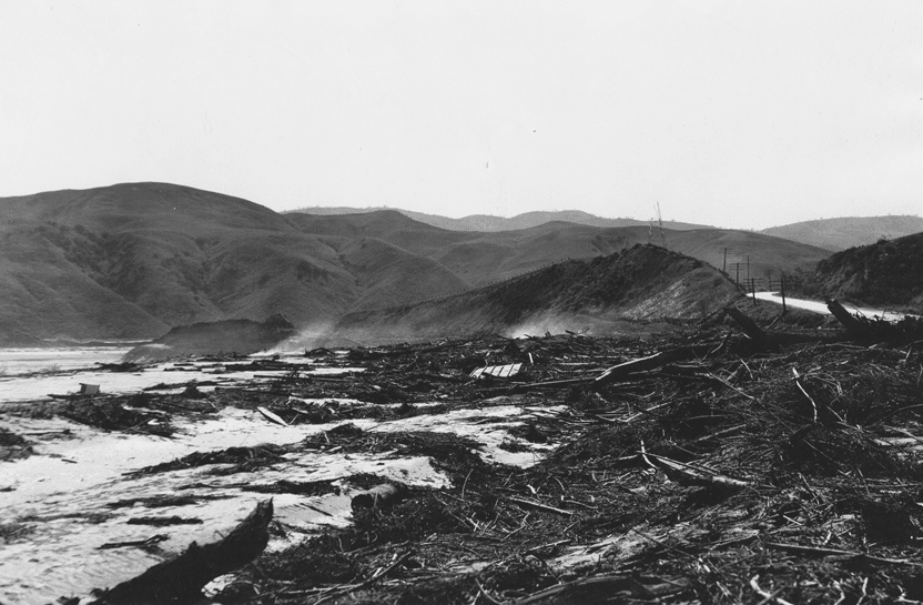 Kemp Camp at Blue Cut destroyed in the St. Francis Dam flood.