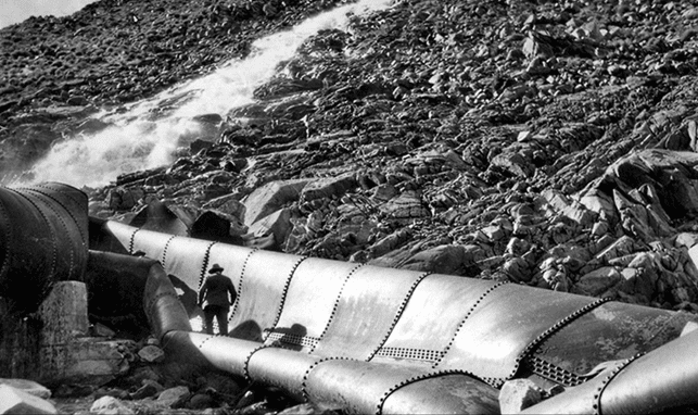 (1927)*# – The scene at No Name Canyon after a dynamite attack destroyed 400 feet of pipe on May 27, 1927.