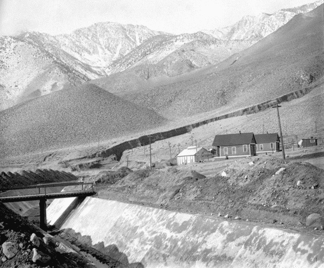 (ca. 1908)* - Cottonwood Power Plant started generating 900 kilowatts of hydroelectric power along the Los Angeles Aqueduct on November 13, 1908, supplying energy to run equipment during the Aqueduct construction from Owens Valley through the Mojave Desert.