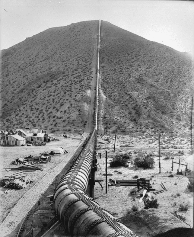 (1913)* - View of the almost completed pipeline in the Jawbone Siphon of the Los Angeles Aqueduct.