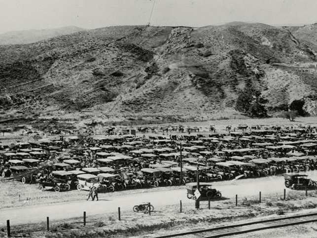 (November 5, 1913)^* - It is estimated that over 30,000 people attended the opening day ceremonies of the Los Angeles Aqueduct. They came to watch the Owens Valley water cascade into the San Fernando Valley.