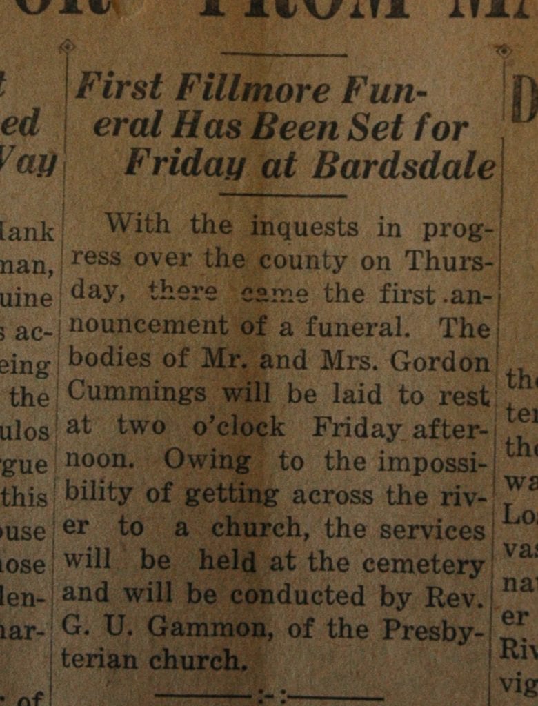 From the Fillmore American, Thursday, March 15, 1928, page 4. Victims of the St. Francis Dam disaster.