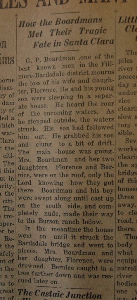 From the Fillmore American, Thursday, March 15, 1928, page 4. Survivors of the St. Francis Dam disaster. 