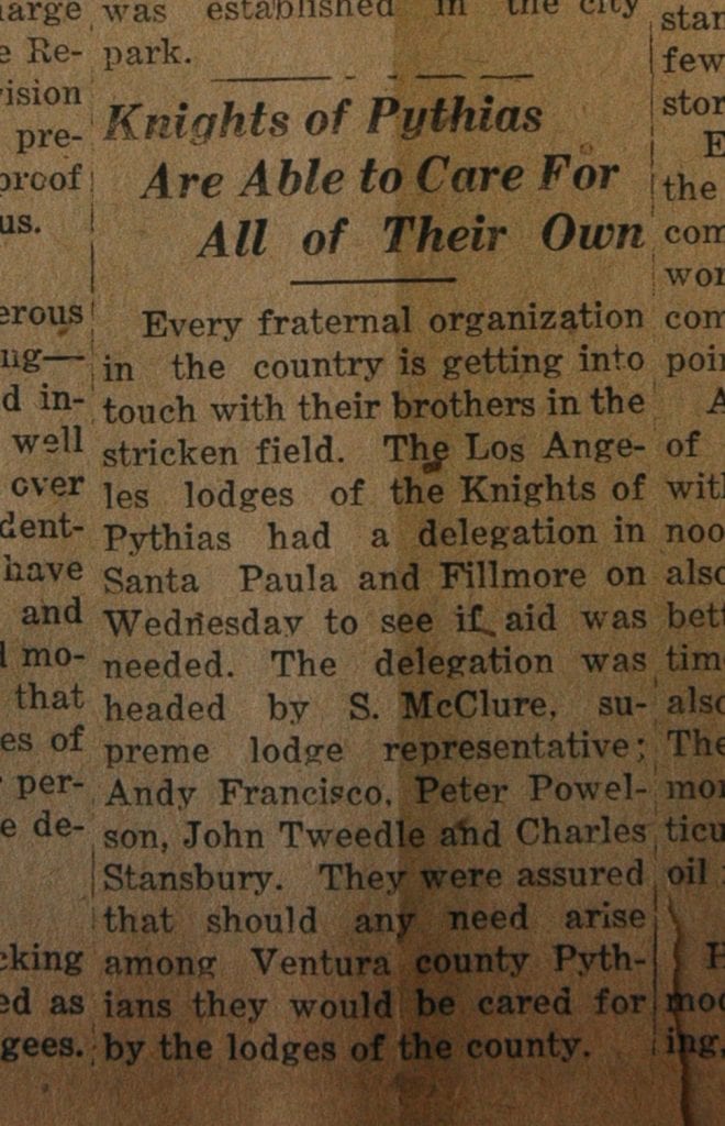 From the Fillmore American, Thursday, March 15, 1928, page 4. Victims and survivors of the St. Francis Dam disaster. 