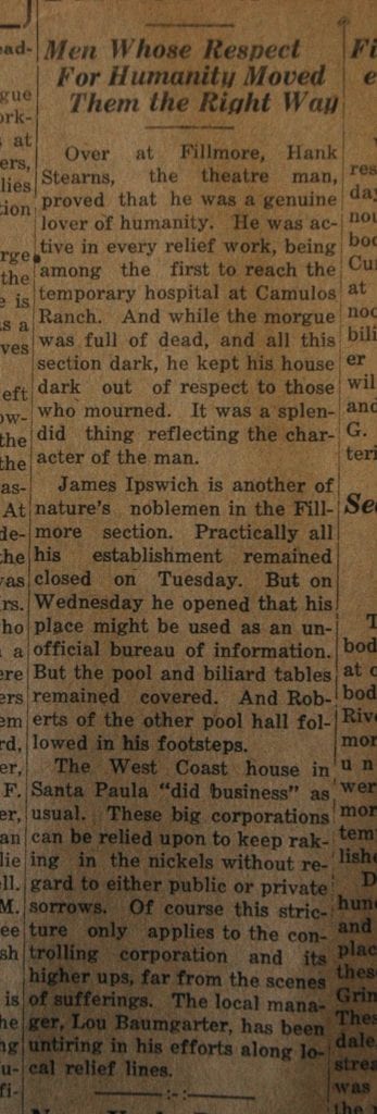 From the Fillmore American, Thursday, March 15, 1928, page 4. Survivors of the St. Francis Dam disaster. 