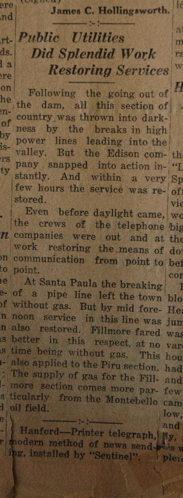 From the Fillmore American, Thursday, March 15, 1928, page 4. Victims and survivors of the St. Francis Dam disaster.