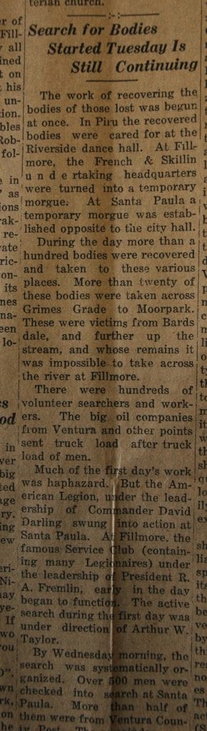 From the Fillmore American, Thursday, March 15, 1928, page 4. Victims and survivors of the St. Francis Dam disaster. 