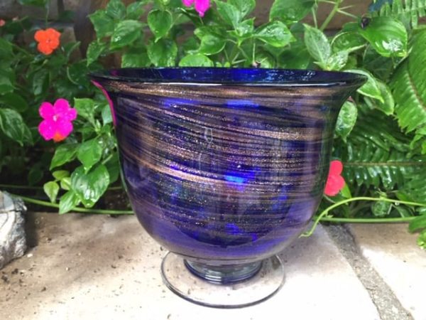 Vintage Cobalt and Gold Hand Blown Glass Bowl