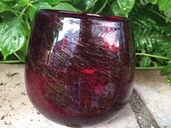 Vintage Ruby Red and Gold Hand Blown Glass Votive Candle Holder