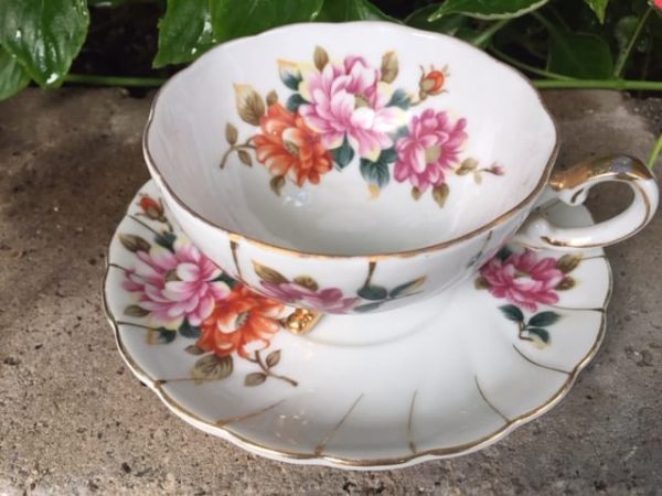 Vintage Japanese Porcelain Floral Cup and Saucer