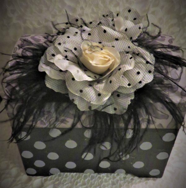 Gorgeous Wooden Box with Net Silk Flower and Ostrich Feathers