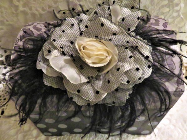 Gorgeous Wooden Box with Net Silk Flower and Ostrich Feathers - Image 2