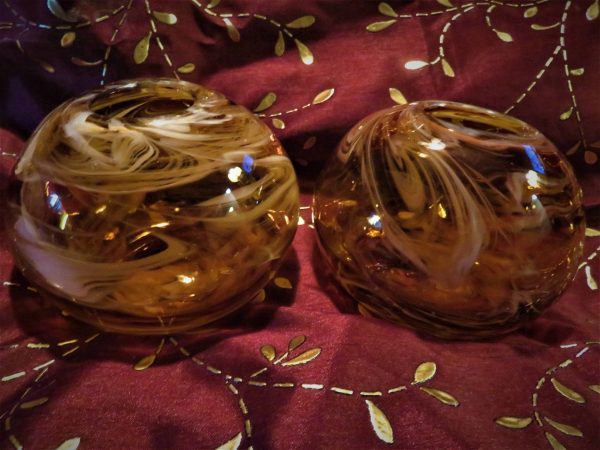 Pair of Hand Blown Amber Ivy Bowls